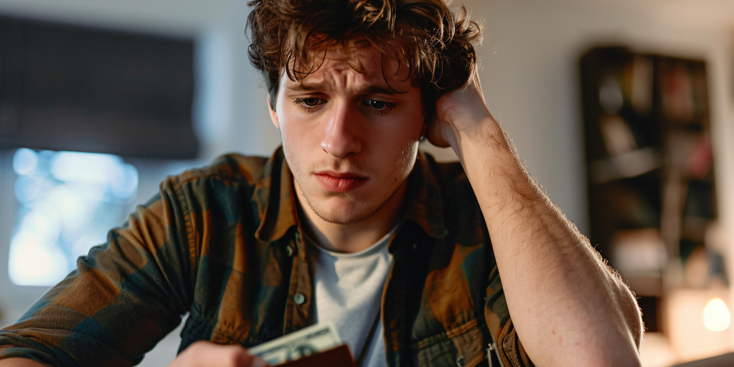 A distressed man holding his wallet | Source: Freepik
