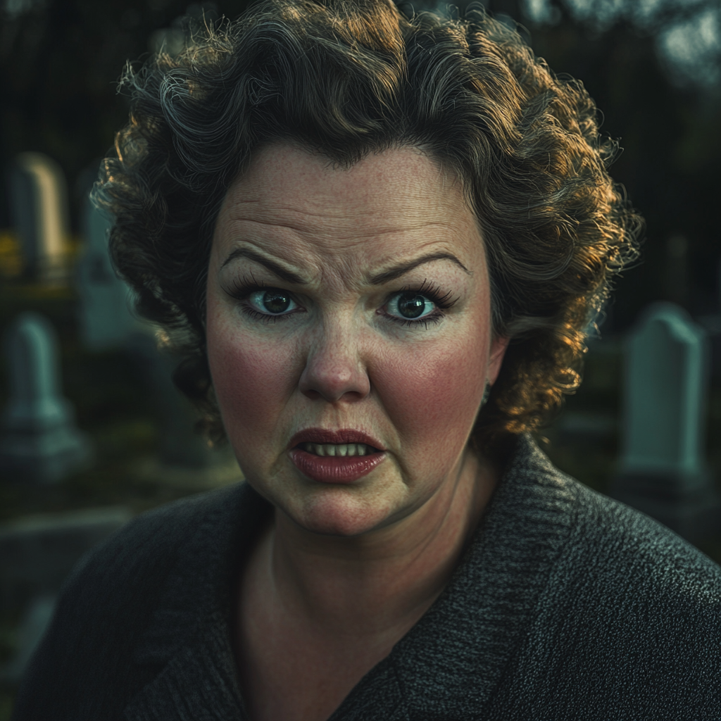 A furious older woman in a cemetery | Source: Midjourney