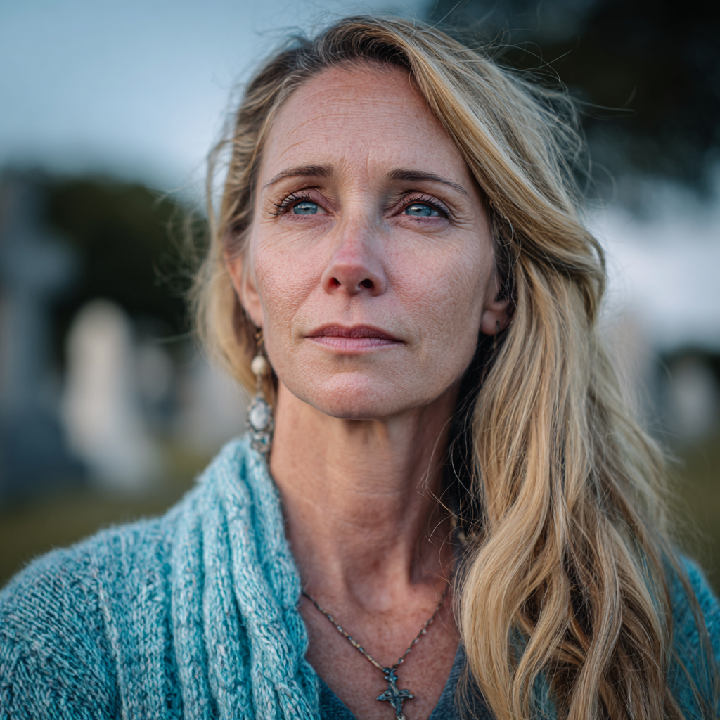 An emotional woman in a cemetery | Source: Midjourney