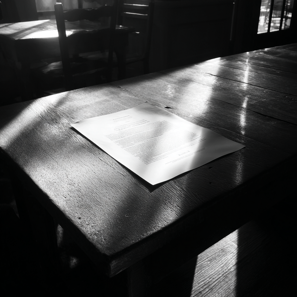 A sheet of paper on a table | Source: Midjourney