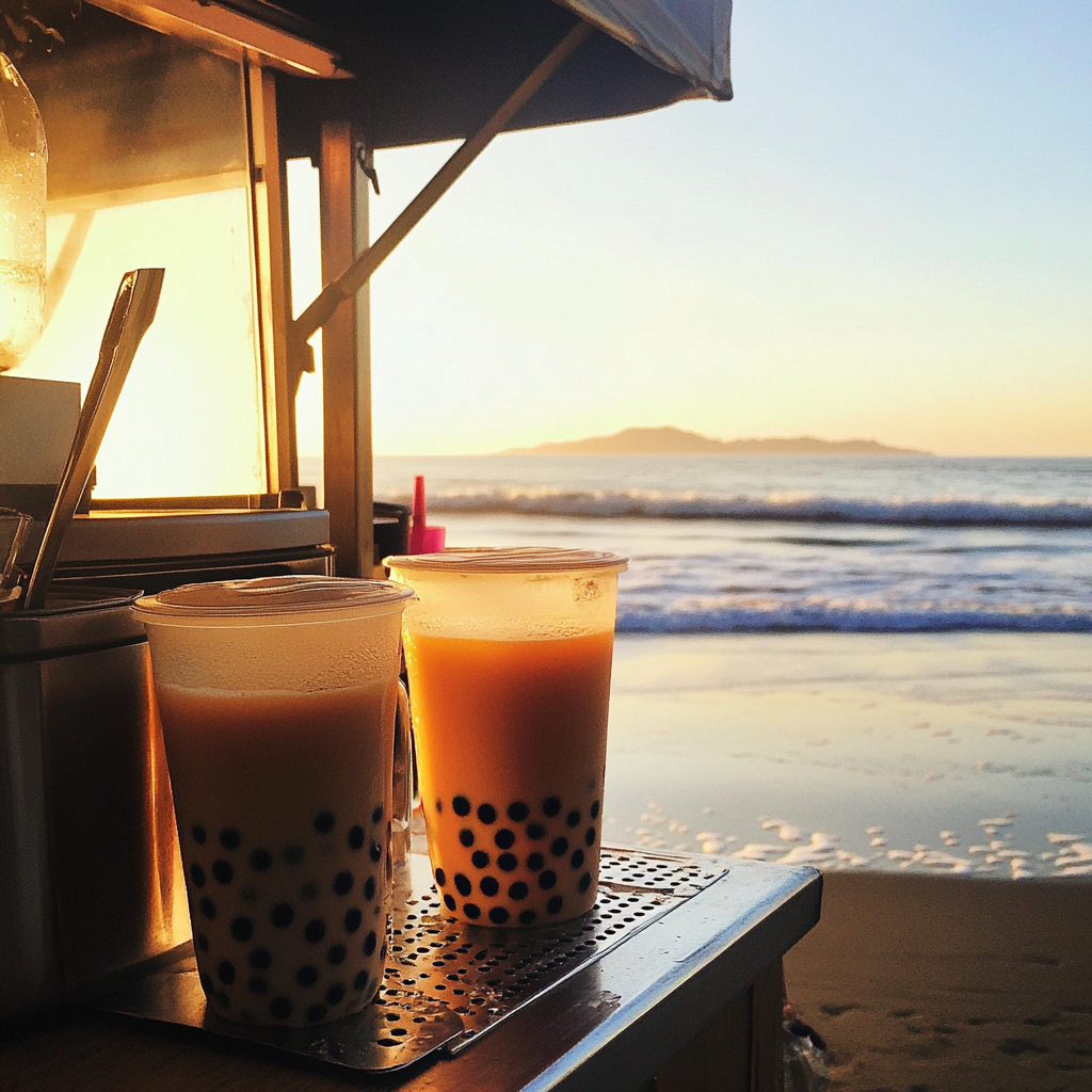 A boba tea stand at the beach | Source: Midjourney