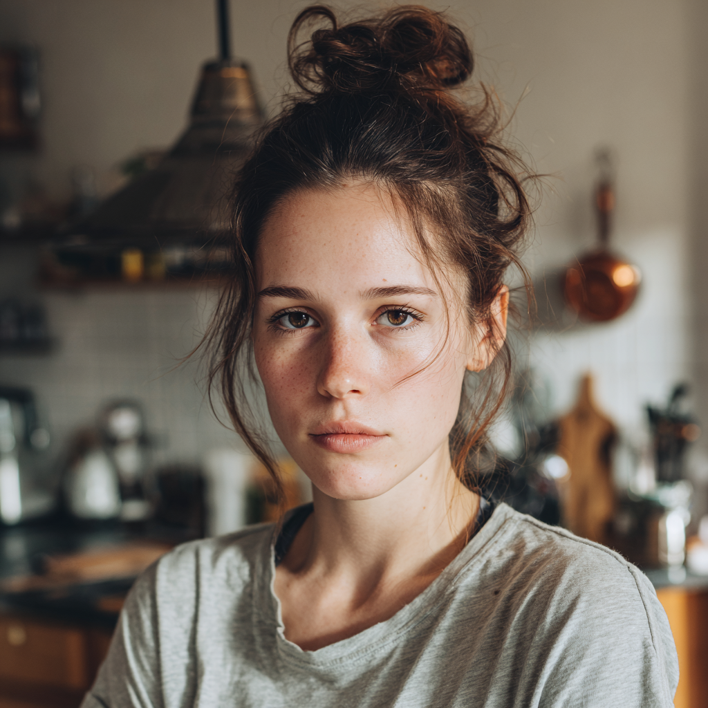 An emotional woman standing in a kitchen | Source: Midjourney
