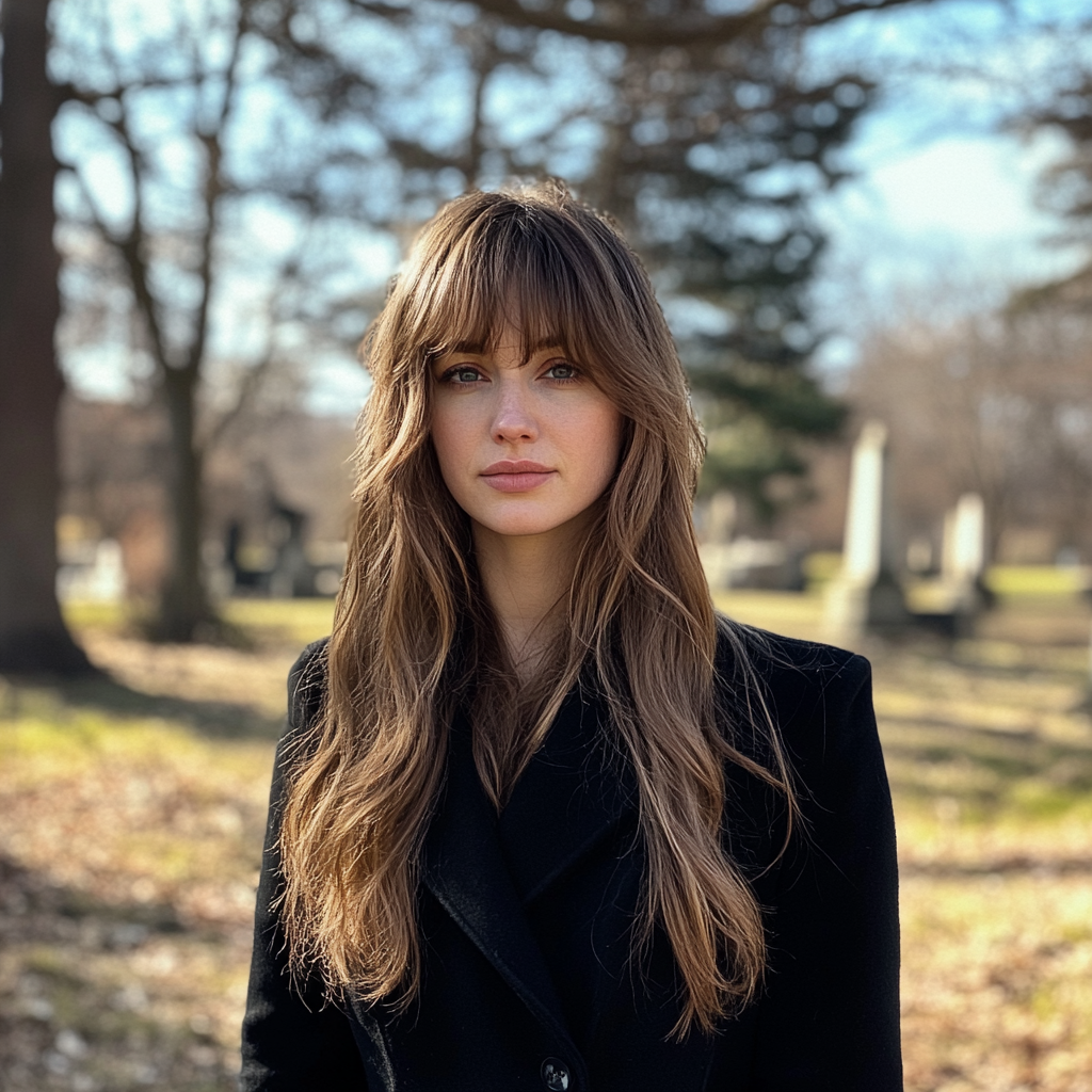 A woman standing in a cemetery | Source: Midjourney