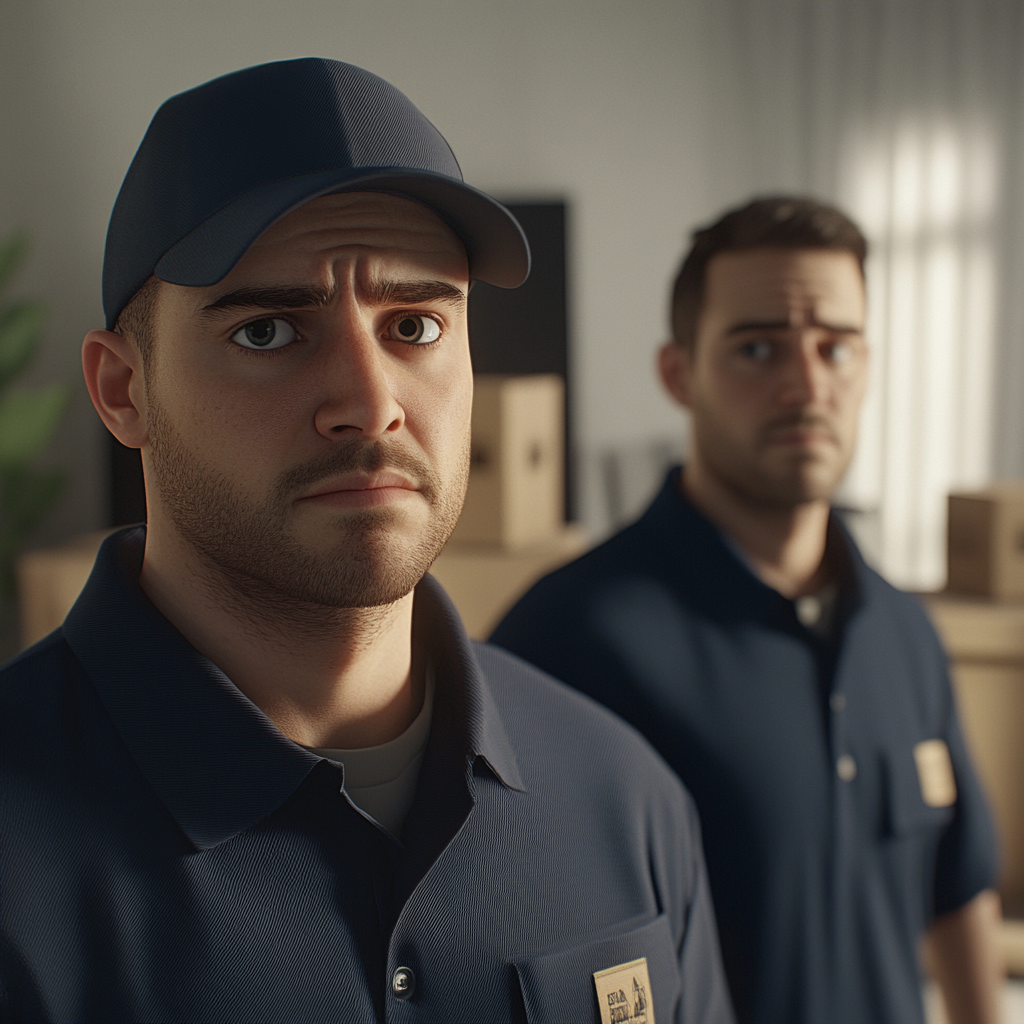 Two delivery men standing in a house | Source: Midjourney