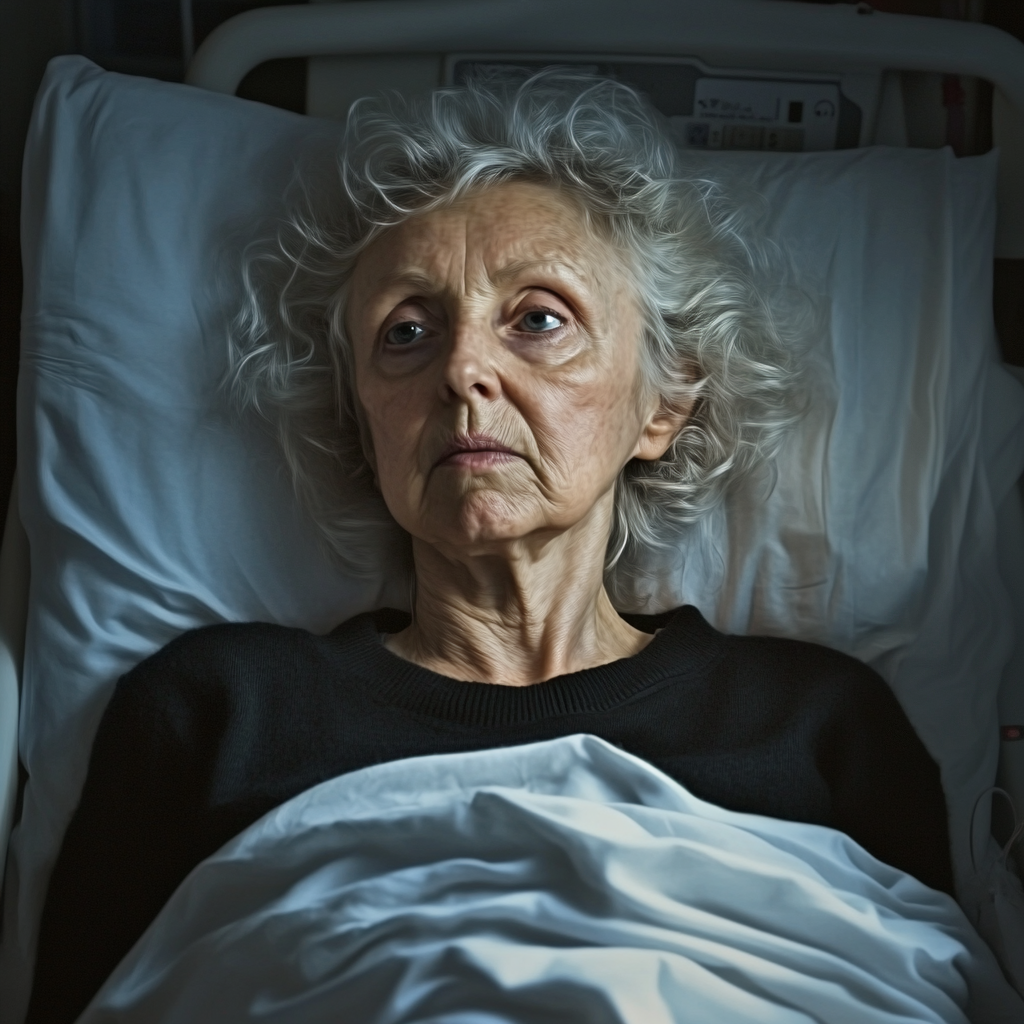 A sick older lady in a hospital ward | Source: Midjourney