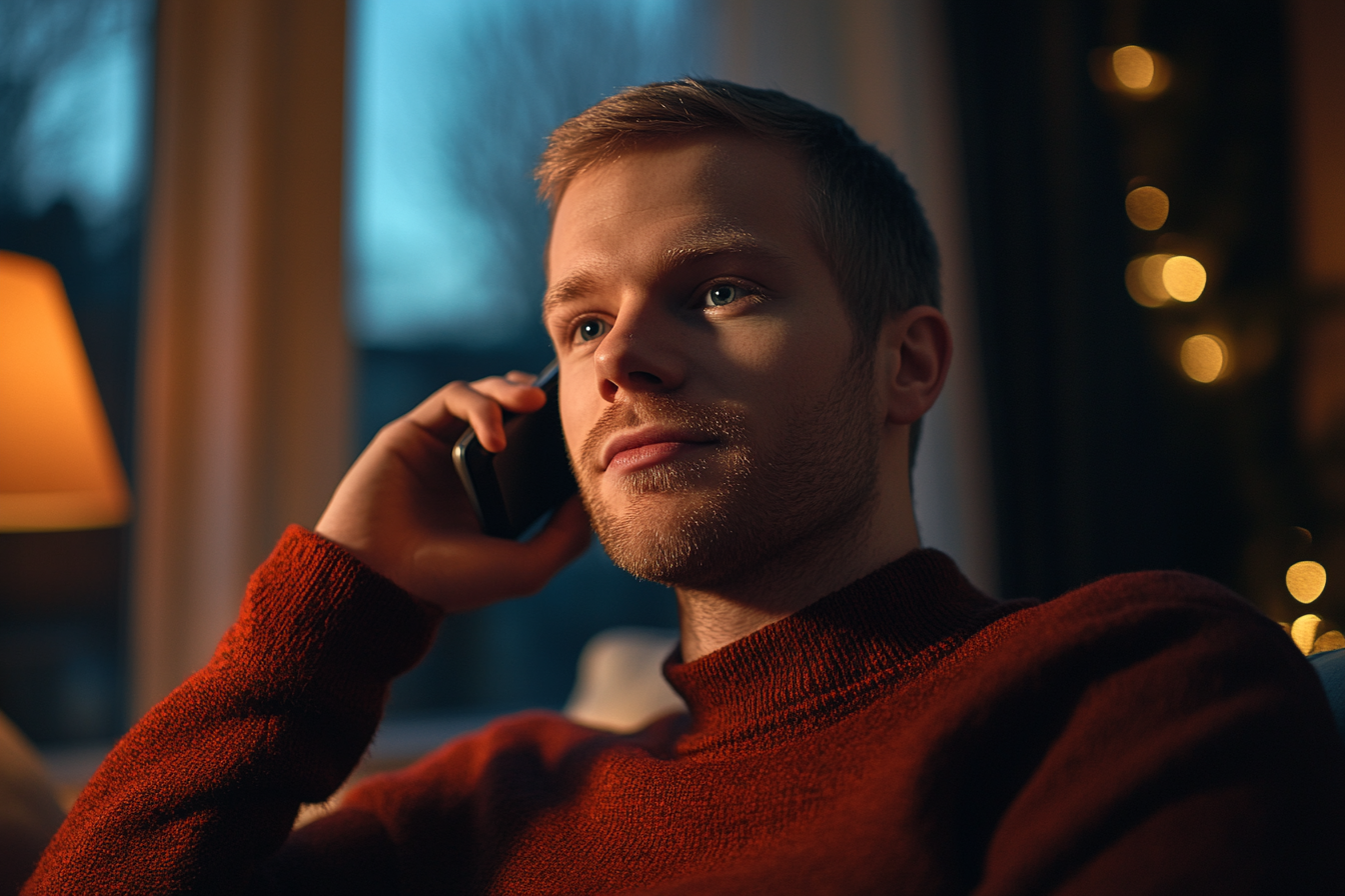 A man talking to his mother on the phone | Source: Midjourney