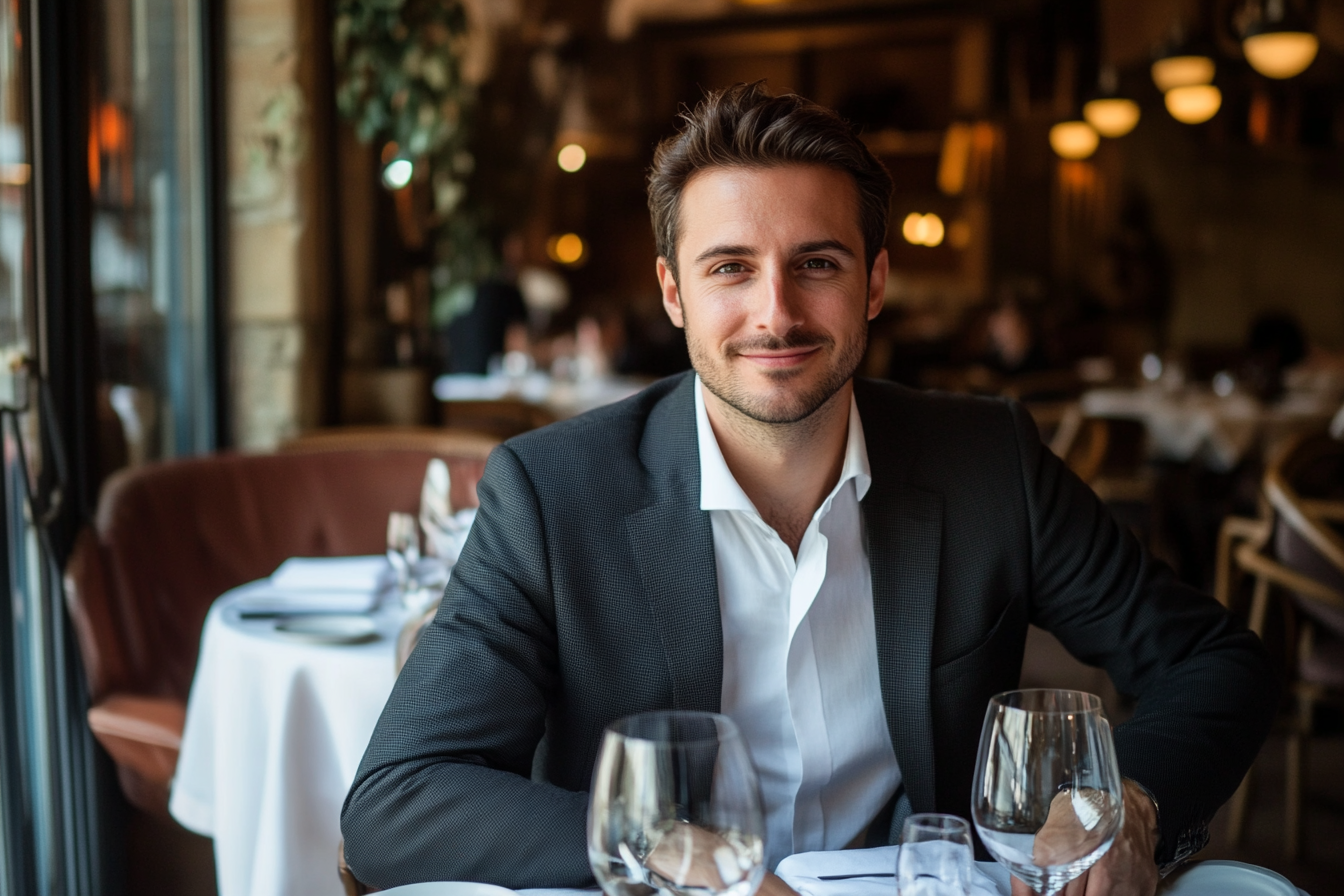 A smirking man seated at a table | Source: Midjourney