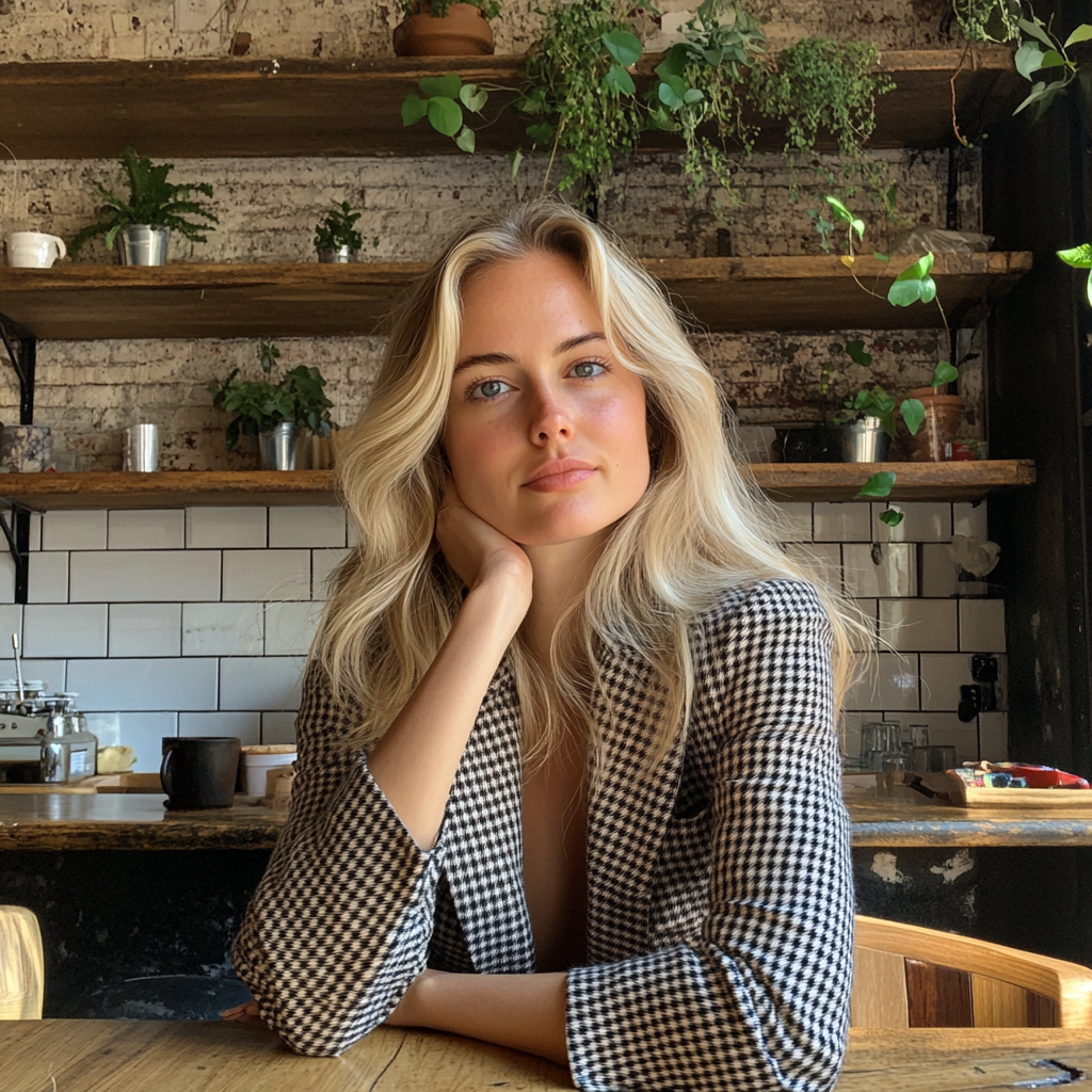 A woman sitting in a coffee shop | Source: Midjourney