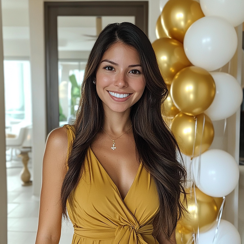 A beautiful woman wearing a mustard dress | Source: Midjourney
