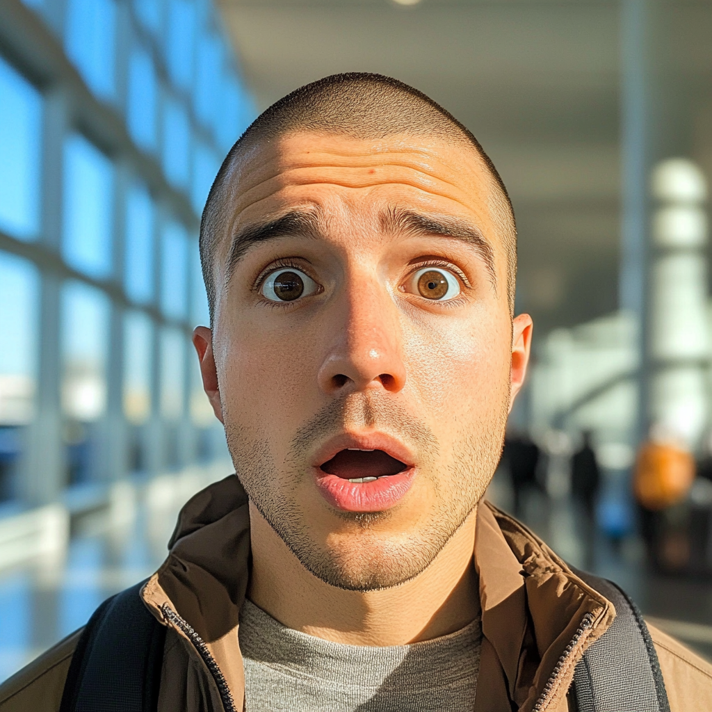 A shocked man standing in an airport | Source: Midjourney