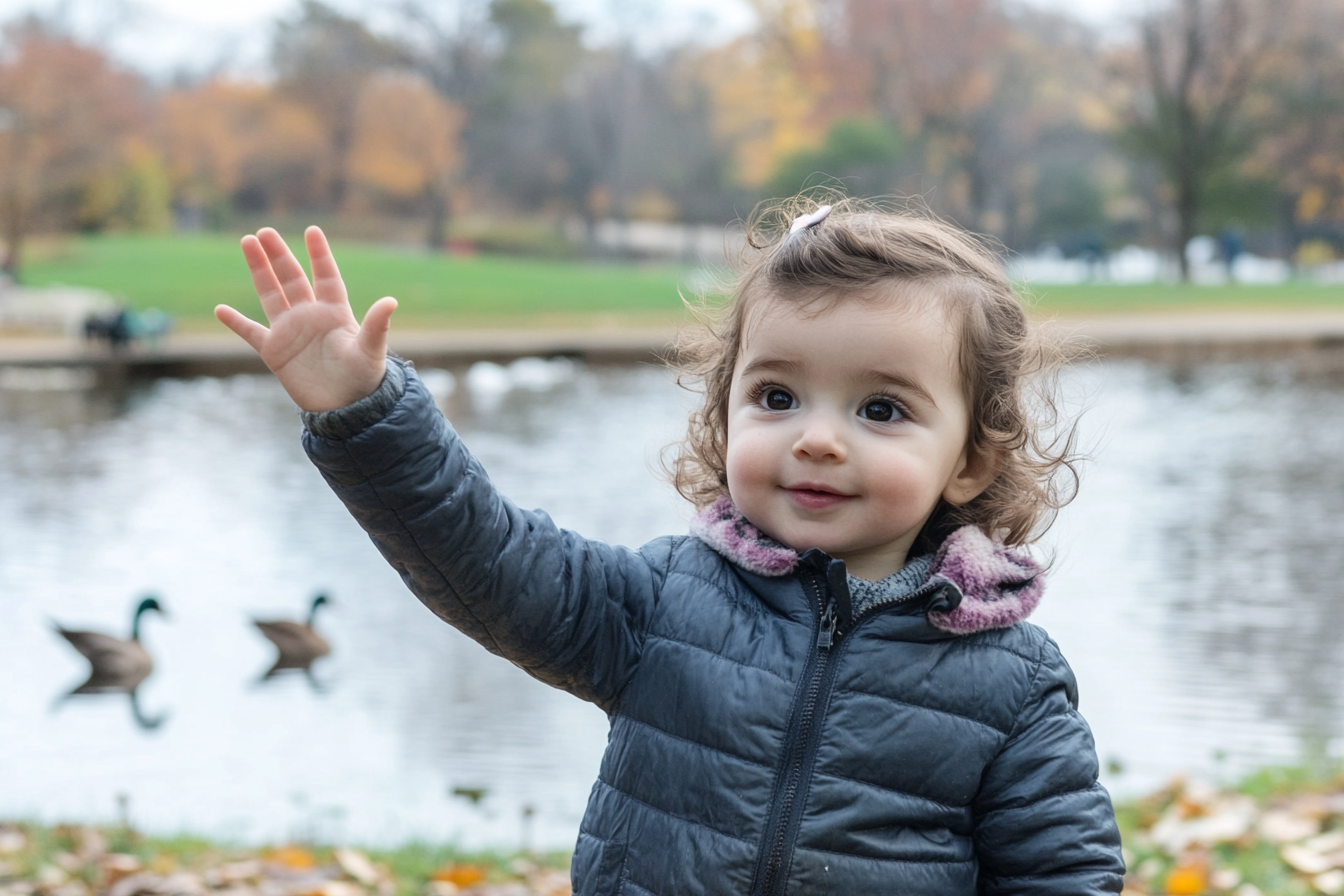 A toddler girl waving goodbye | Source: Midjourney