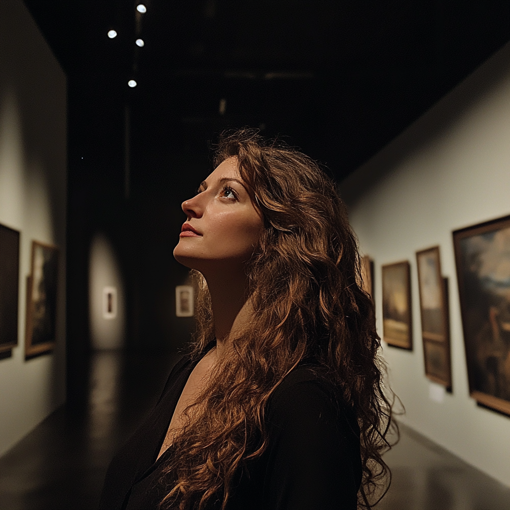 A woman standing in an art gallery | Source: Midjourney