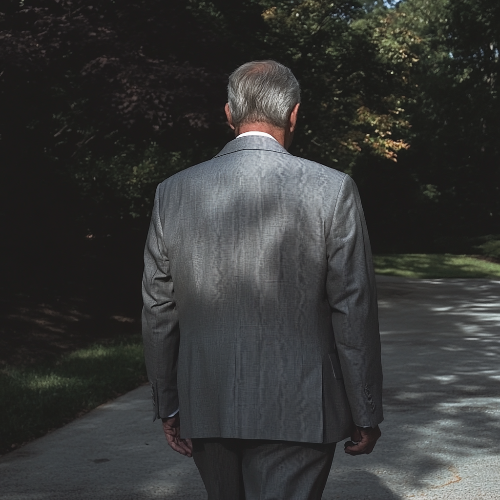 A man walking down a driveway | Source: Midjourney