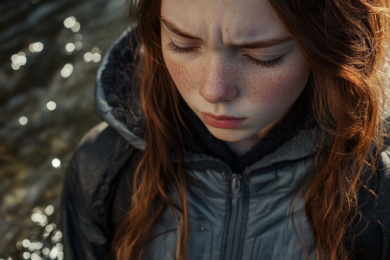 A girl looking down | Source: Midjourney