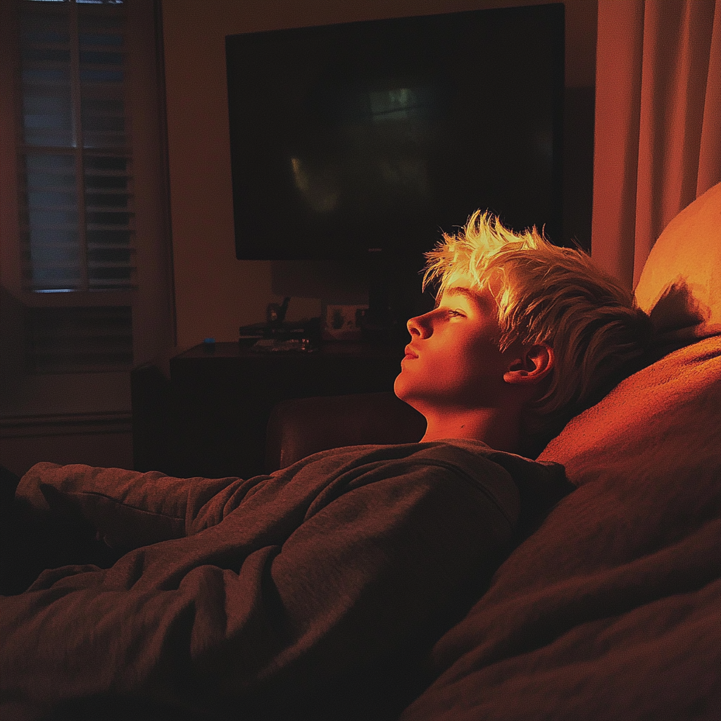 A teenage boy sitting on a couch | Source: Midjourney