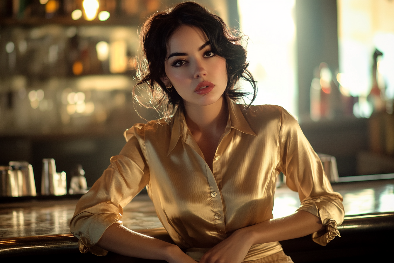 Une femme assise sur un tabouret de bar | Source : Midjourney