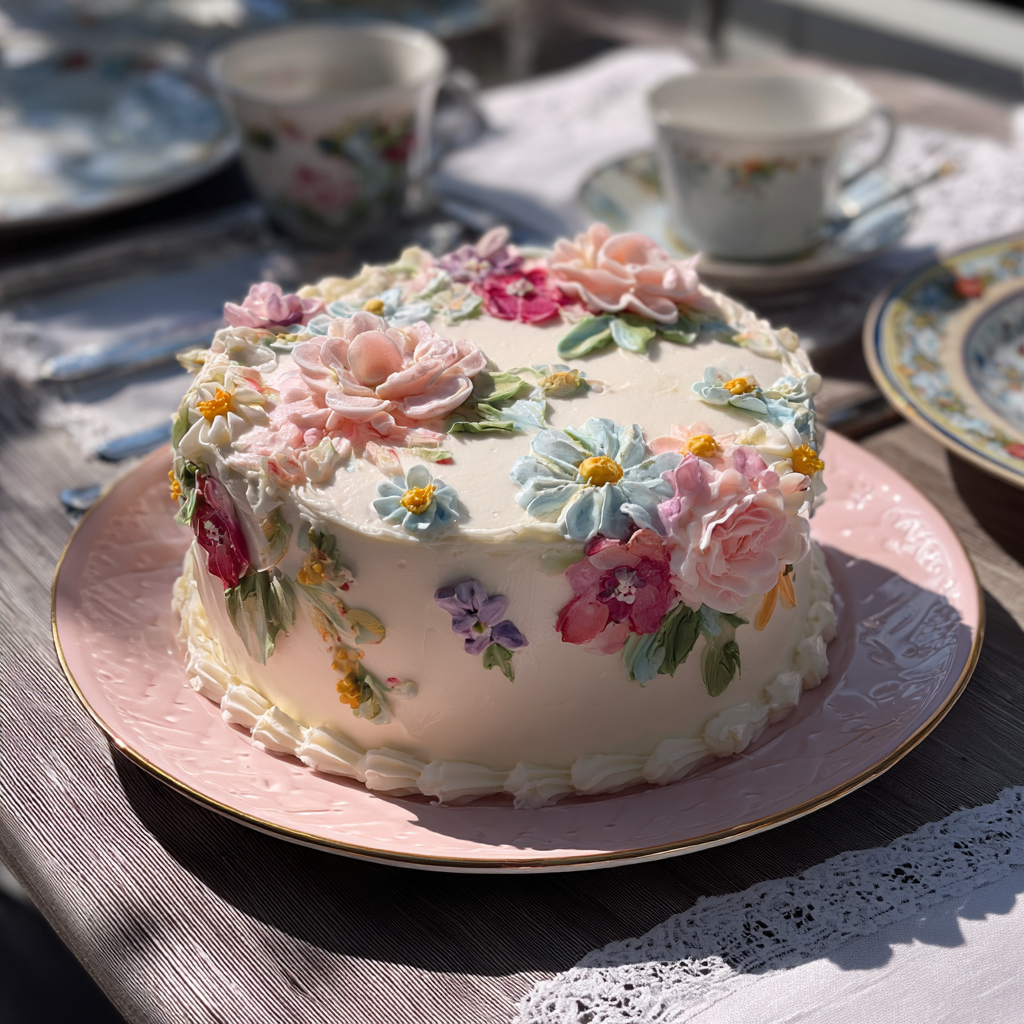 A floral birthday cake | Source: Midjourney