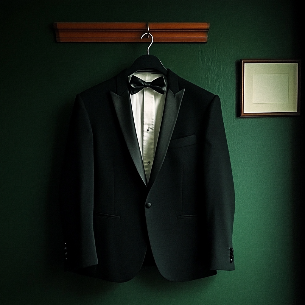 A tuxedo hanging from a hook | Source: Midjourney