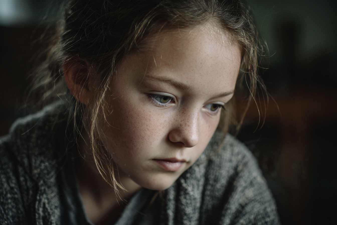 A girl looking down | Source: Midjourney
