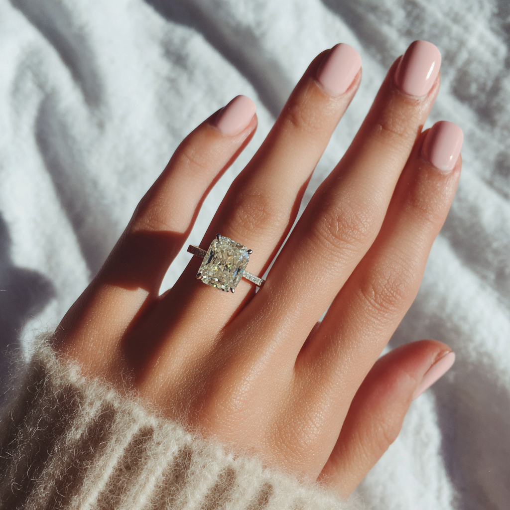 A woman showing off her engagement ring | Source: Midjourney