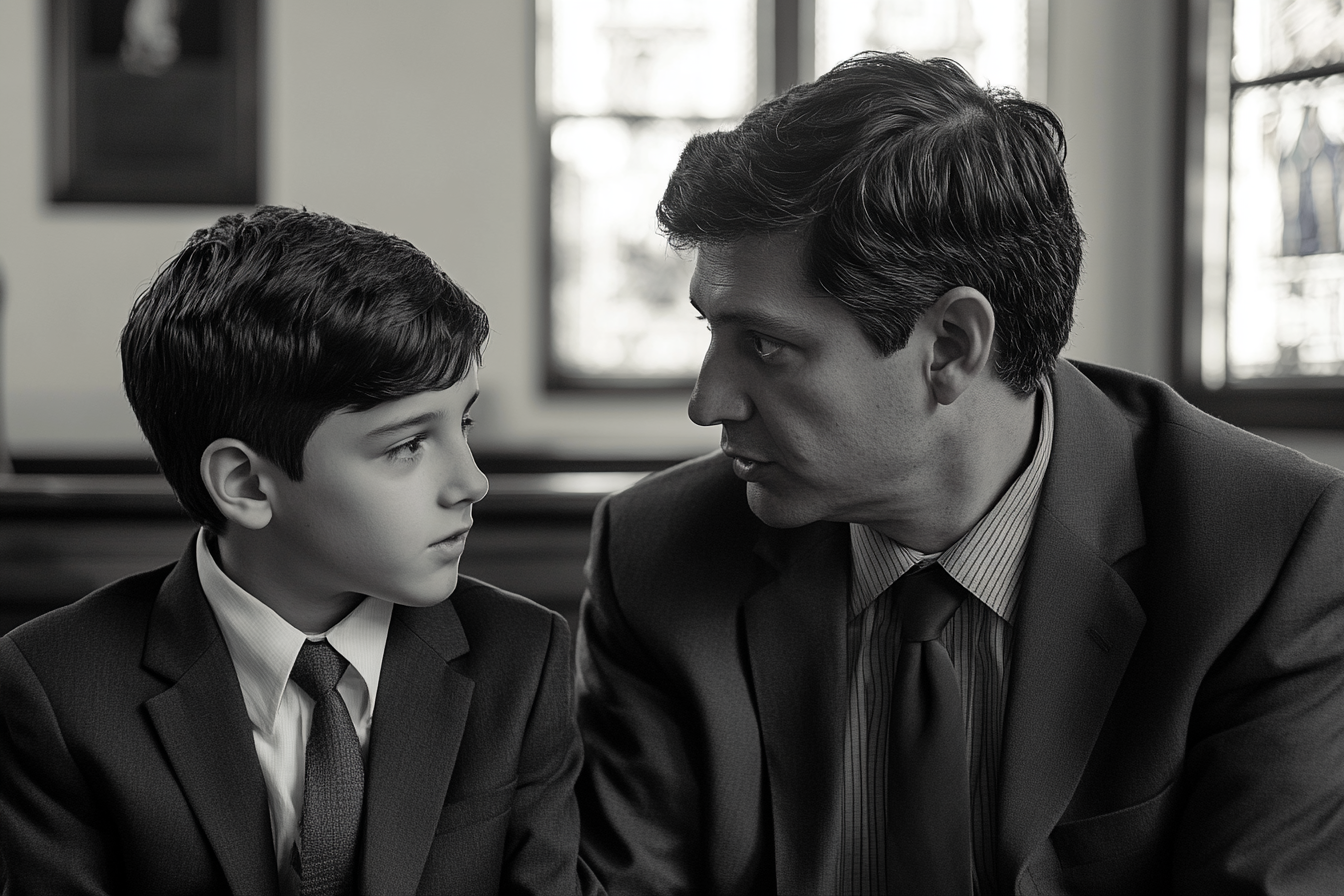 A man speaking to his son in a church | Source: Midjourney