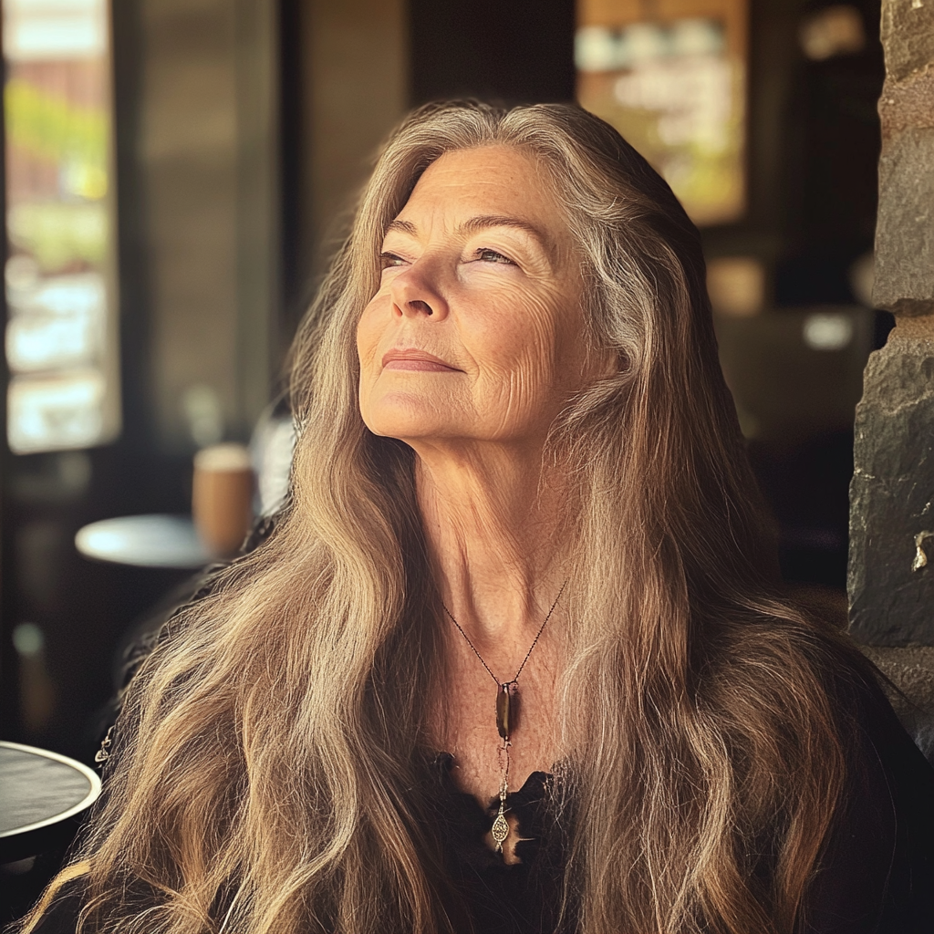 A woman sitting in a coffee shop | Source: Midjourney