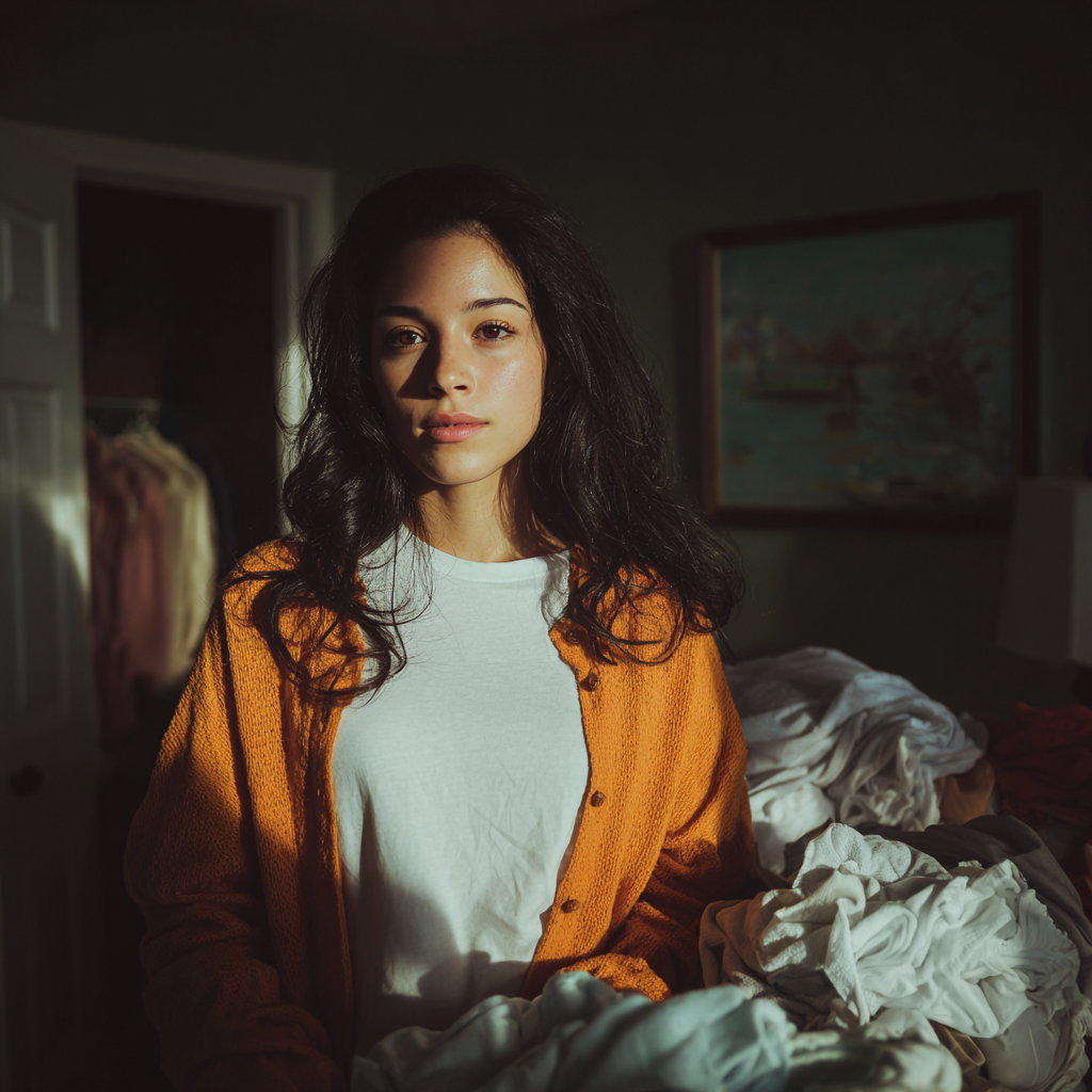 A woman folding laundry | Source: Midjourney