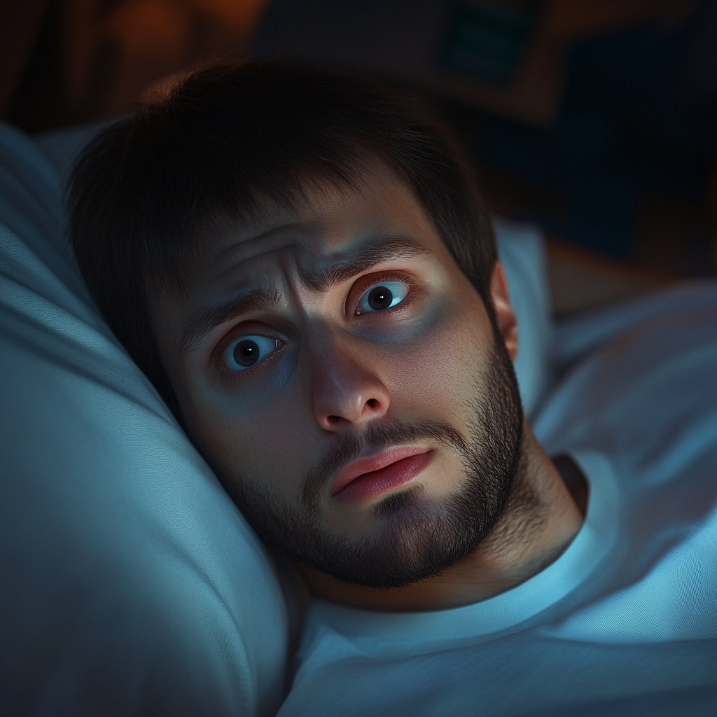 A worried man looking at his wife in bed | Source: Midjourney