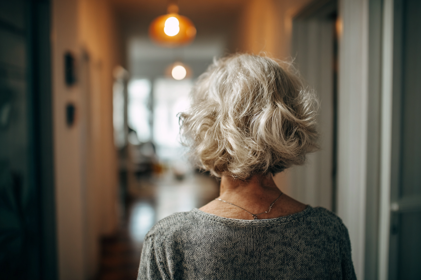 An older woman standing in her house | Source: Midjourney