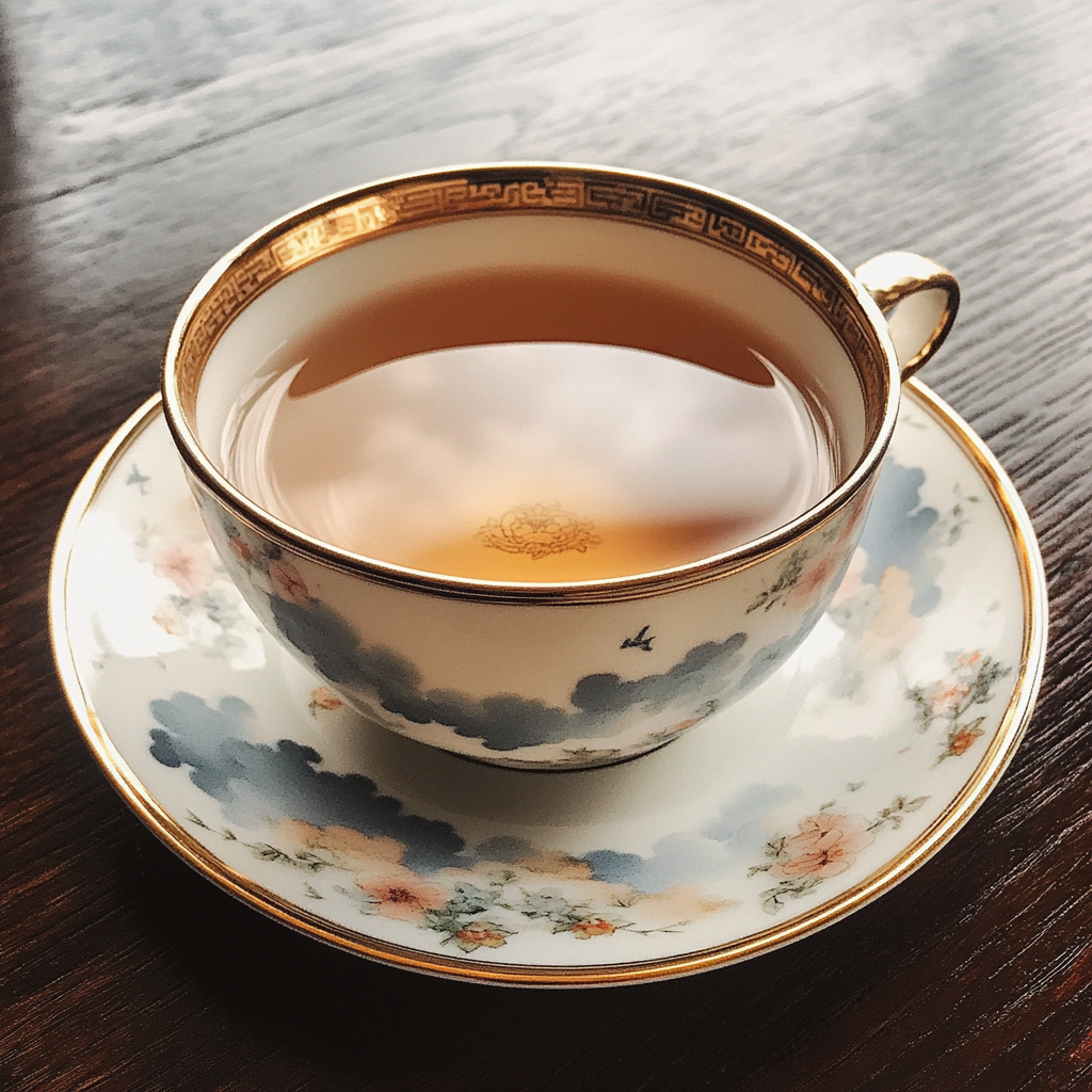 A cup of tea on a table | Source: Midjourney