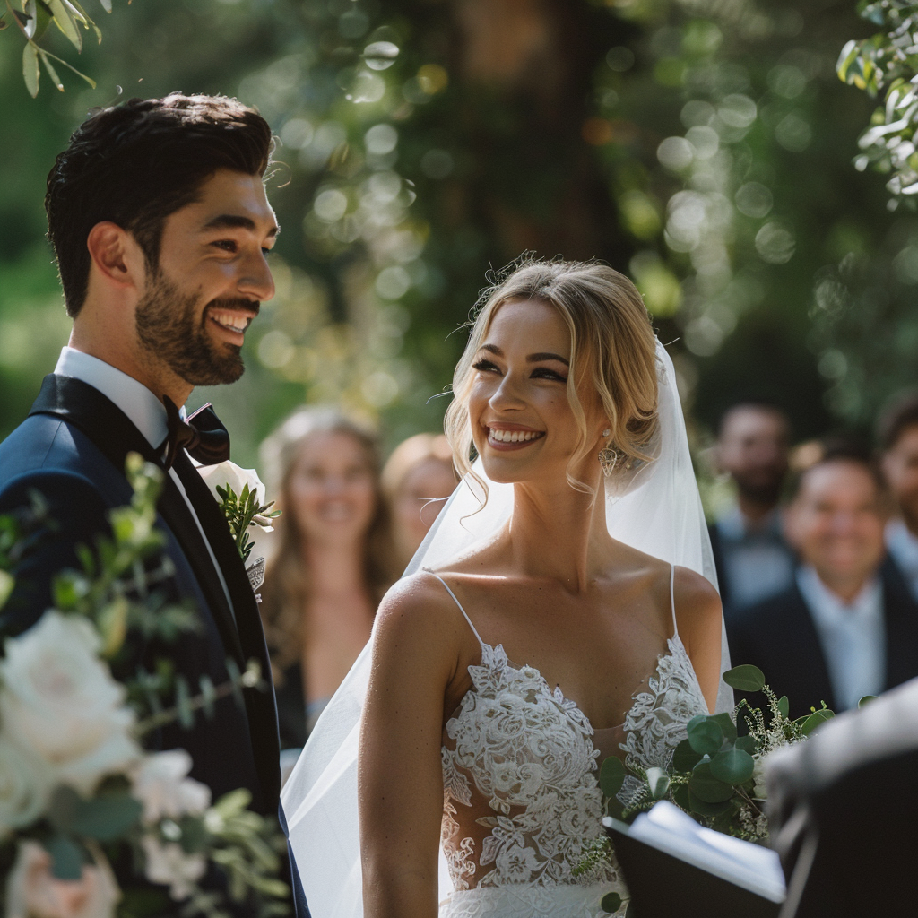 A bride and groom at their wedding ceremony | Source: Midjourney