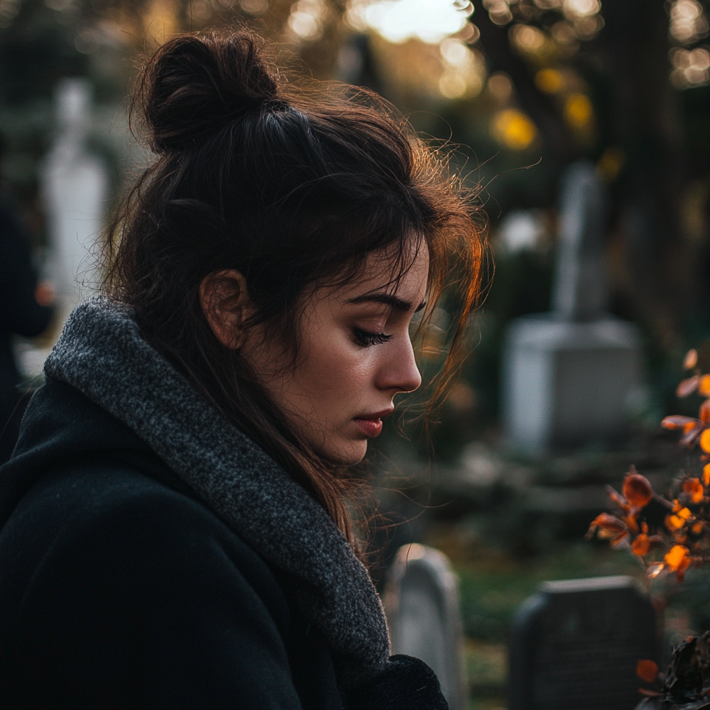 Woman at a gravesite | Source: Midjourney