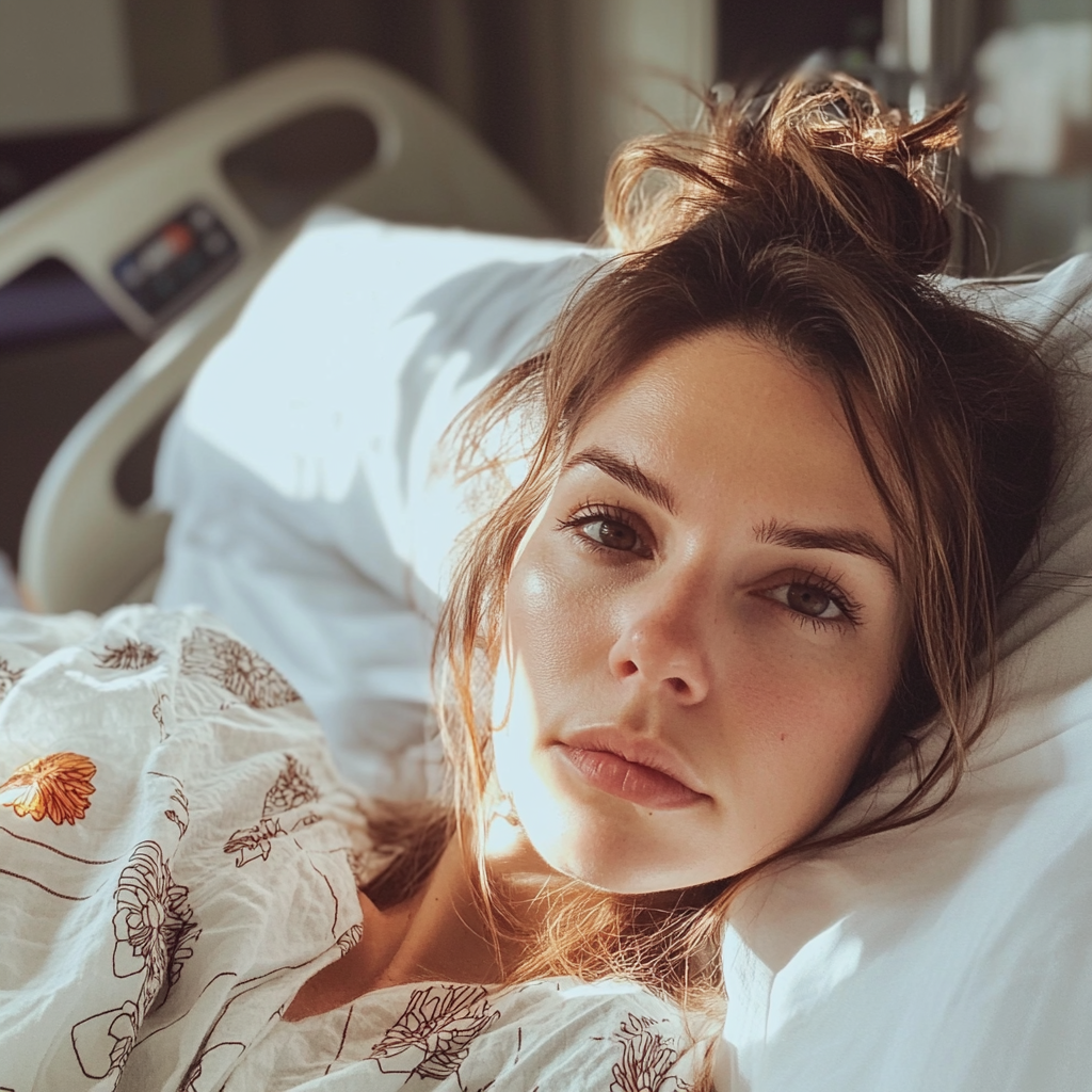 Uma mulher deitada em uma cama de hospital | Fonte: Midjourney