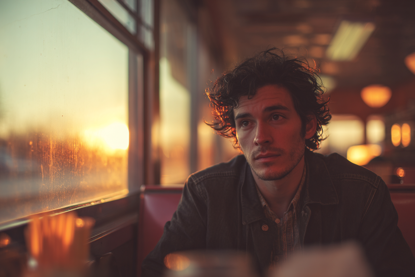 A man in a diner looking at someone | Source: Midjourney
