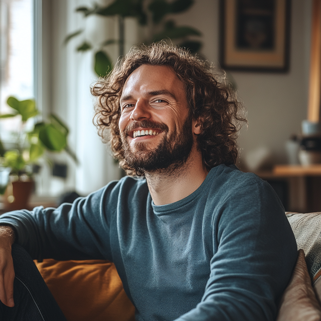 A satisfied man in his living room | Source: Midjourney