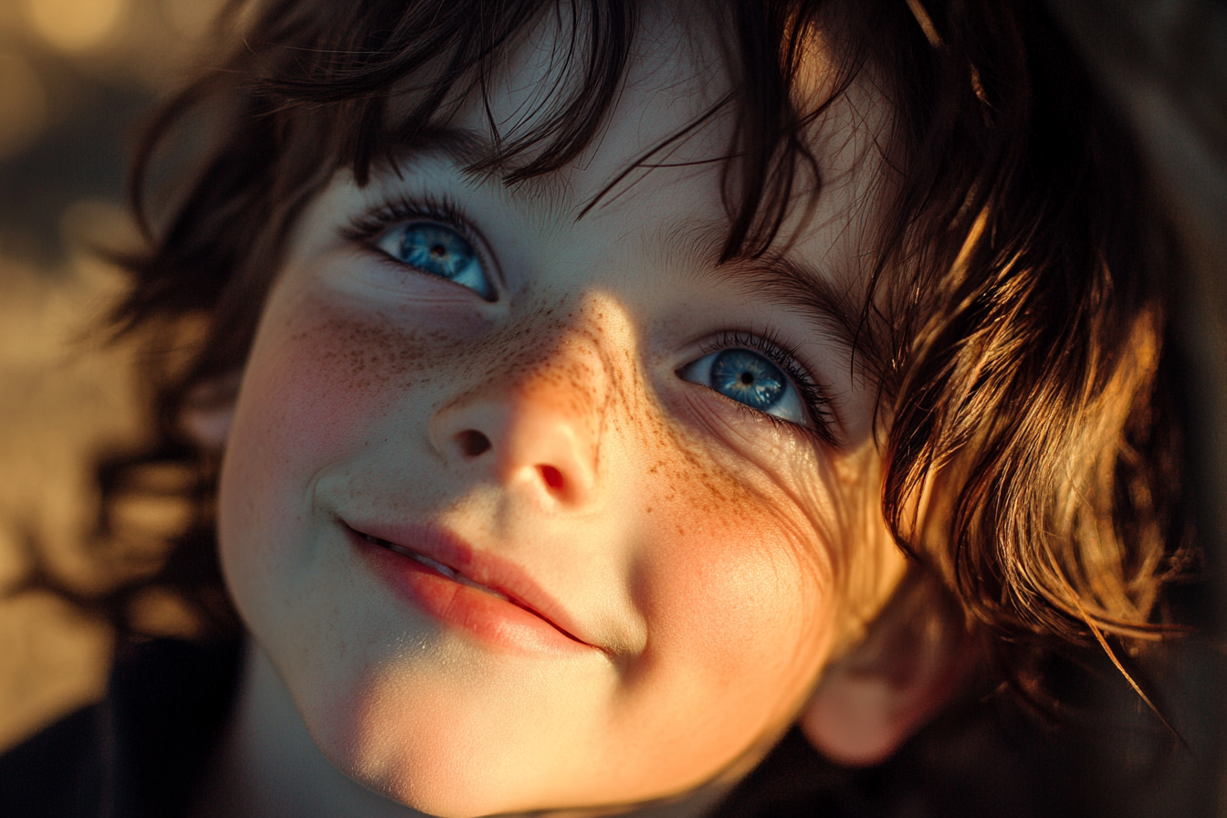 A boy with blue eyes smiling | Source: Midjourney