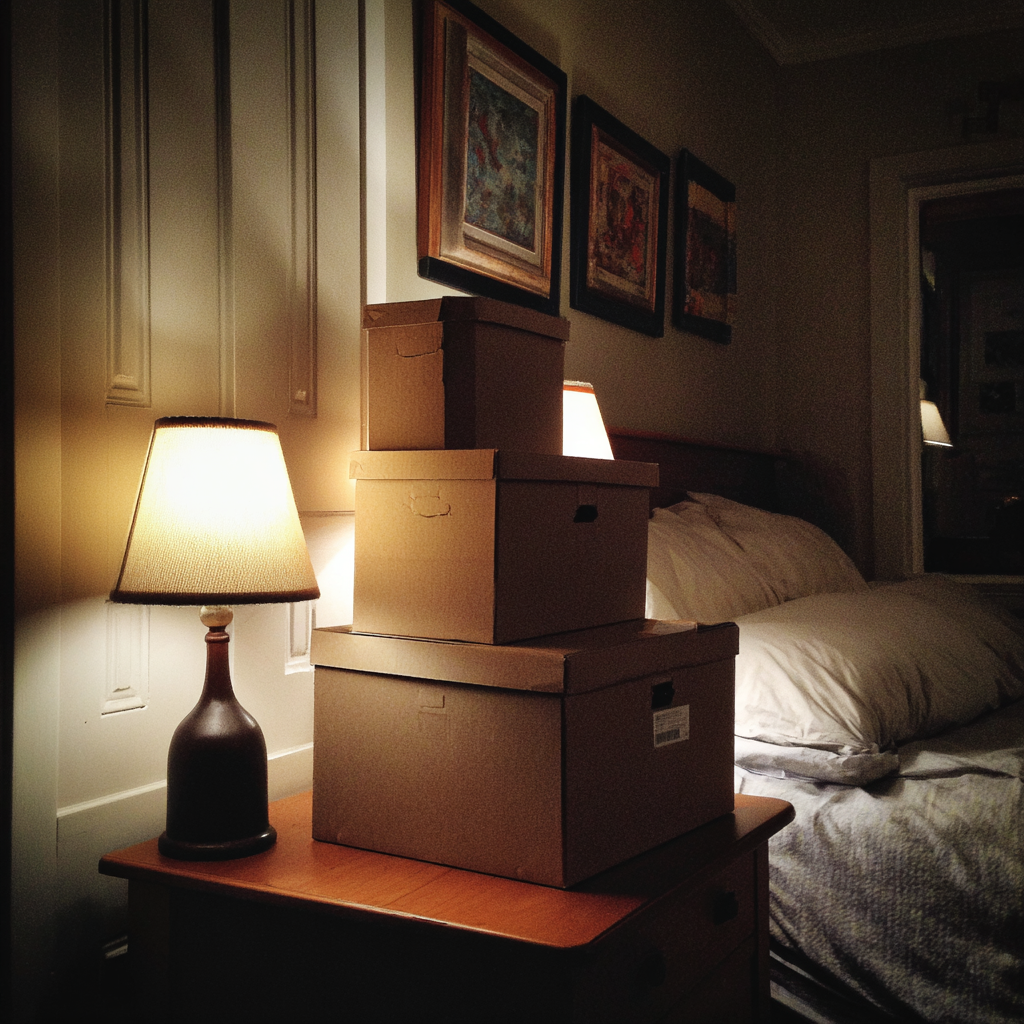 Cardboard boxes in a bedroom | Source: Midjourney