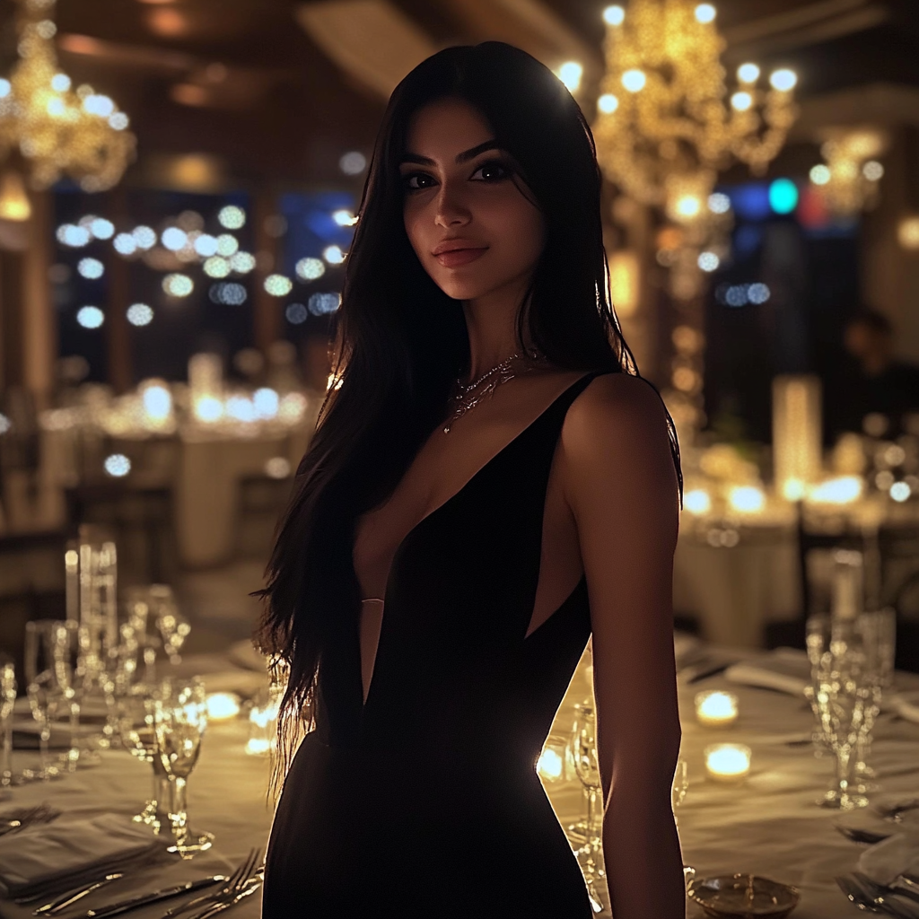 A woman standing in a lavish ballroom | Source: Midjourney