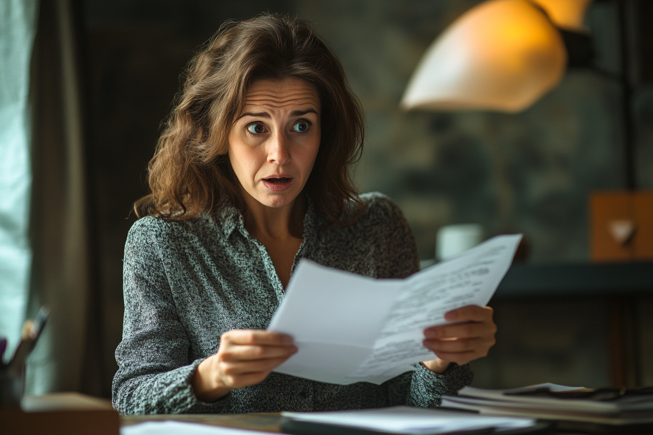 A woman staring at a letter in shock | Source: Midjourney