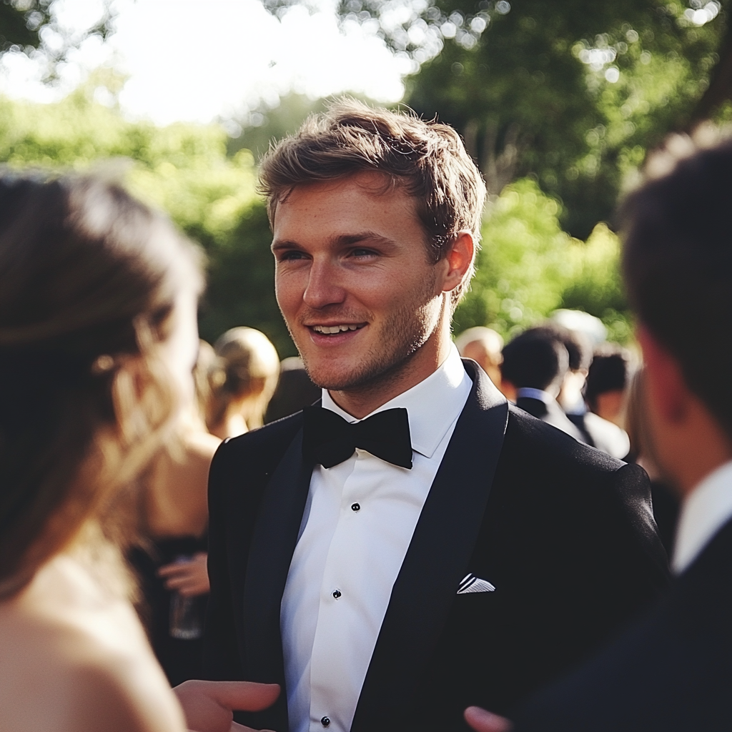 A groom talking to guests | Source: Midjourney