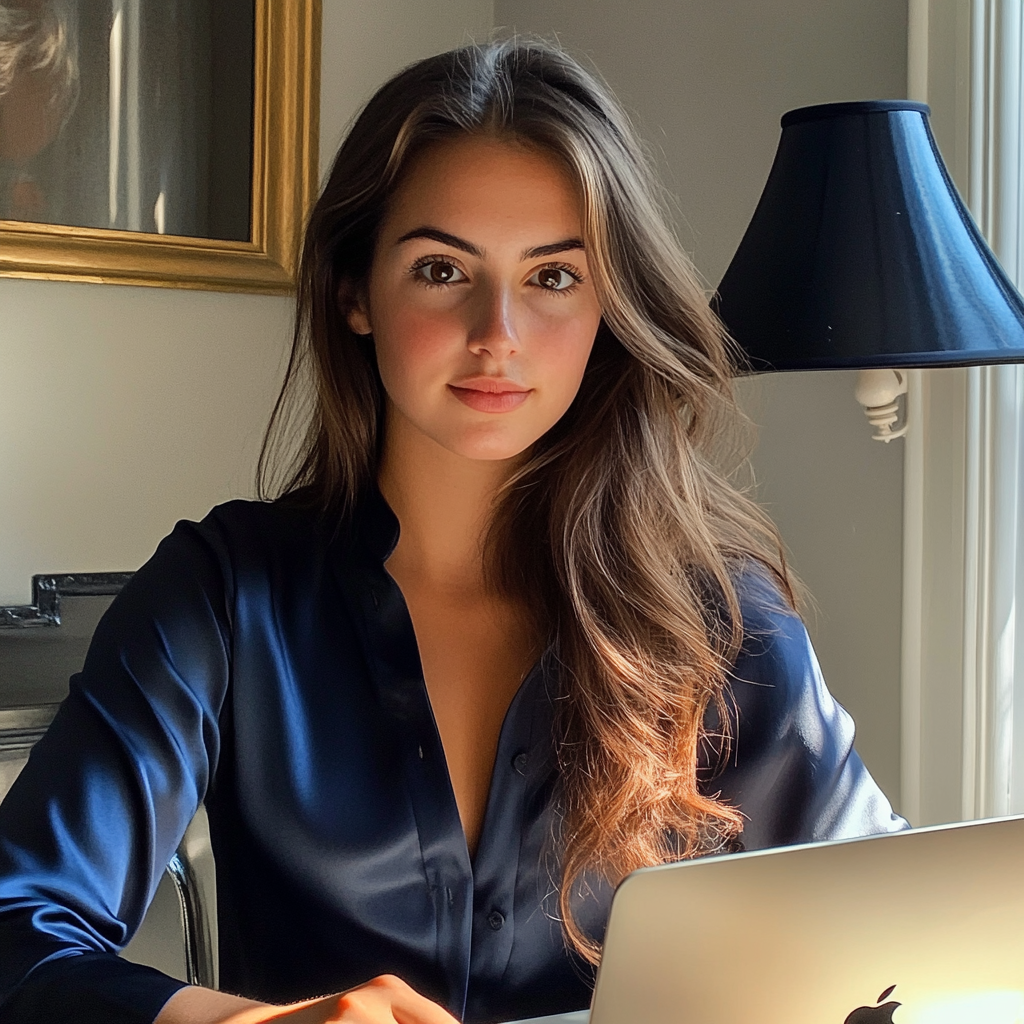 A young woman using a laptop | Source: Midjourney