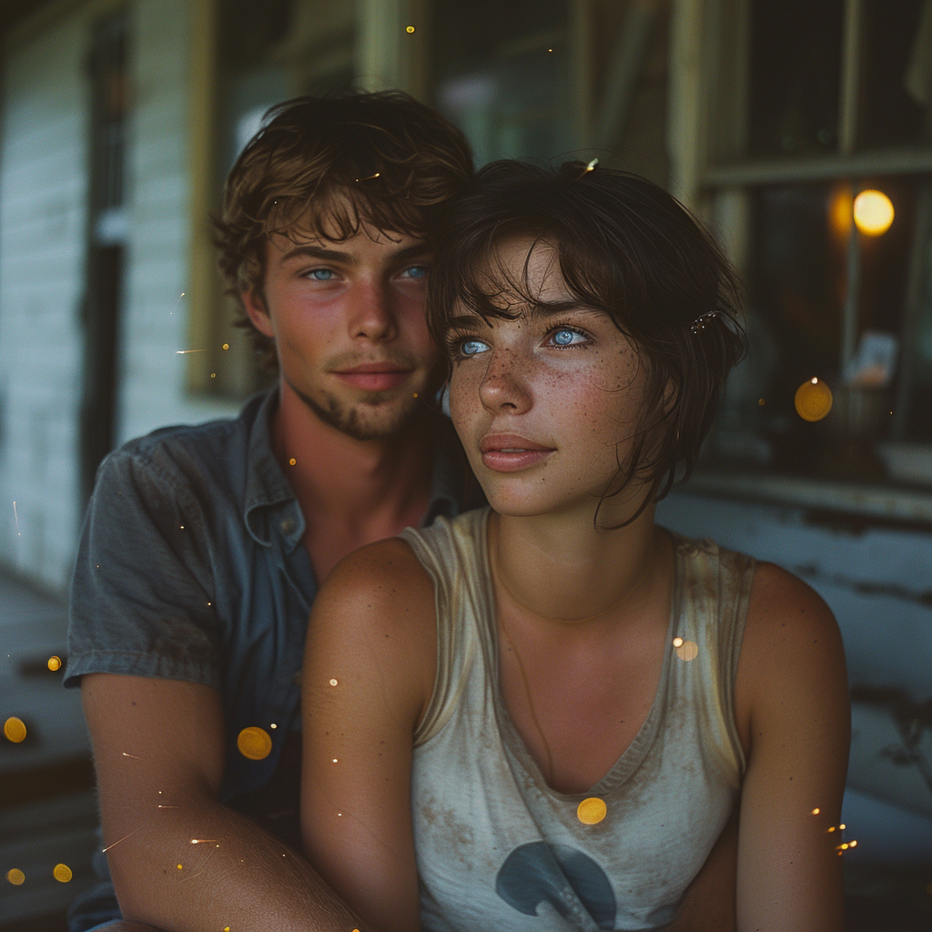 Man and woman sitting on the porch | Source: Midjourney