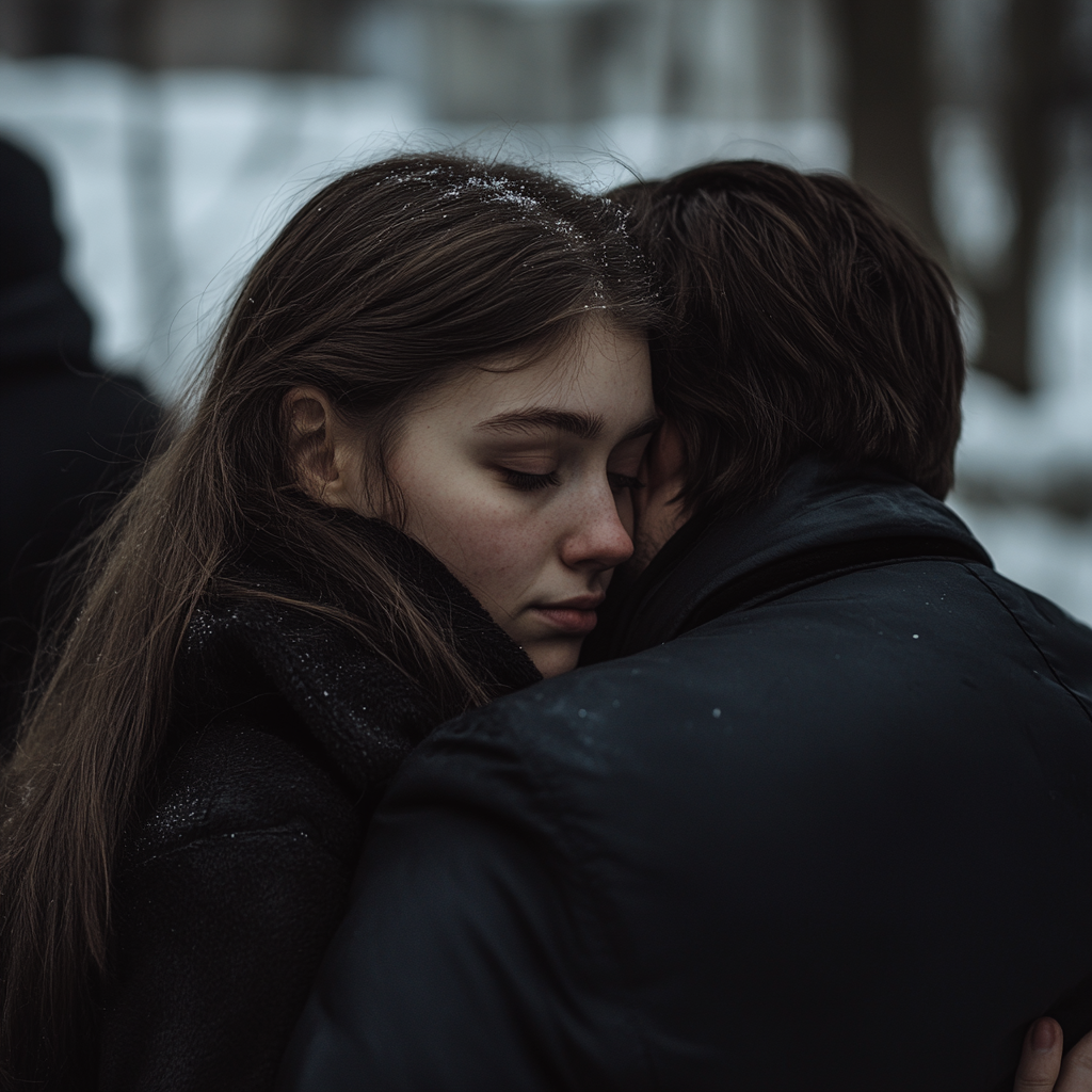 A woman hugging her brother | Source: Midjourney