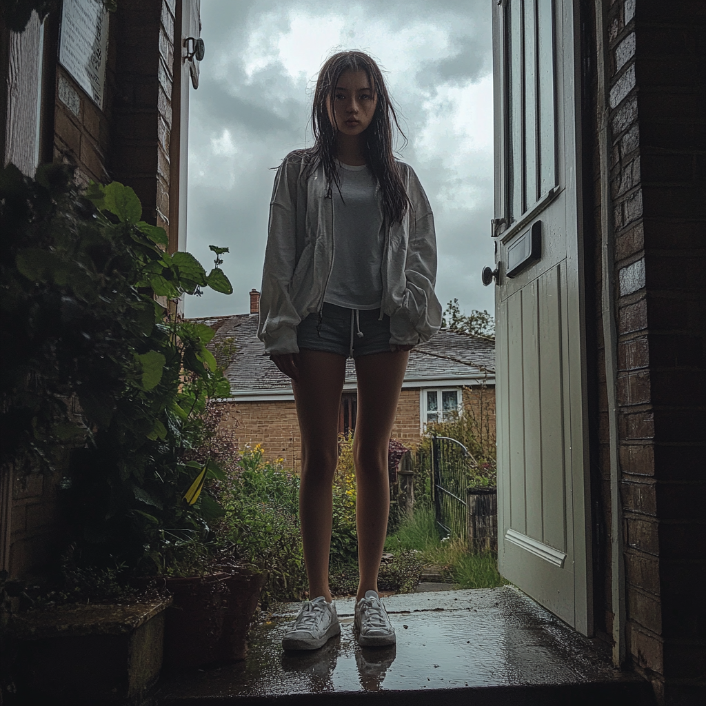 A teenage girl standing in a doorway | Source: Midjourney