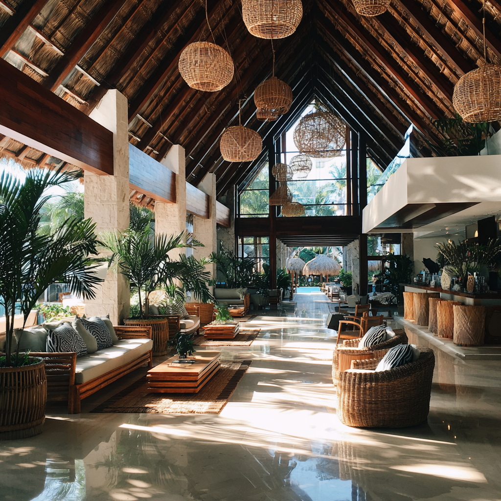The lobby of a beach resort | Source: Midjourney