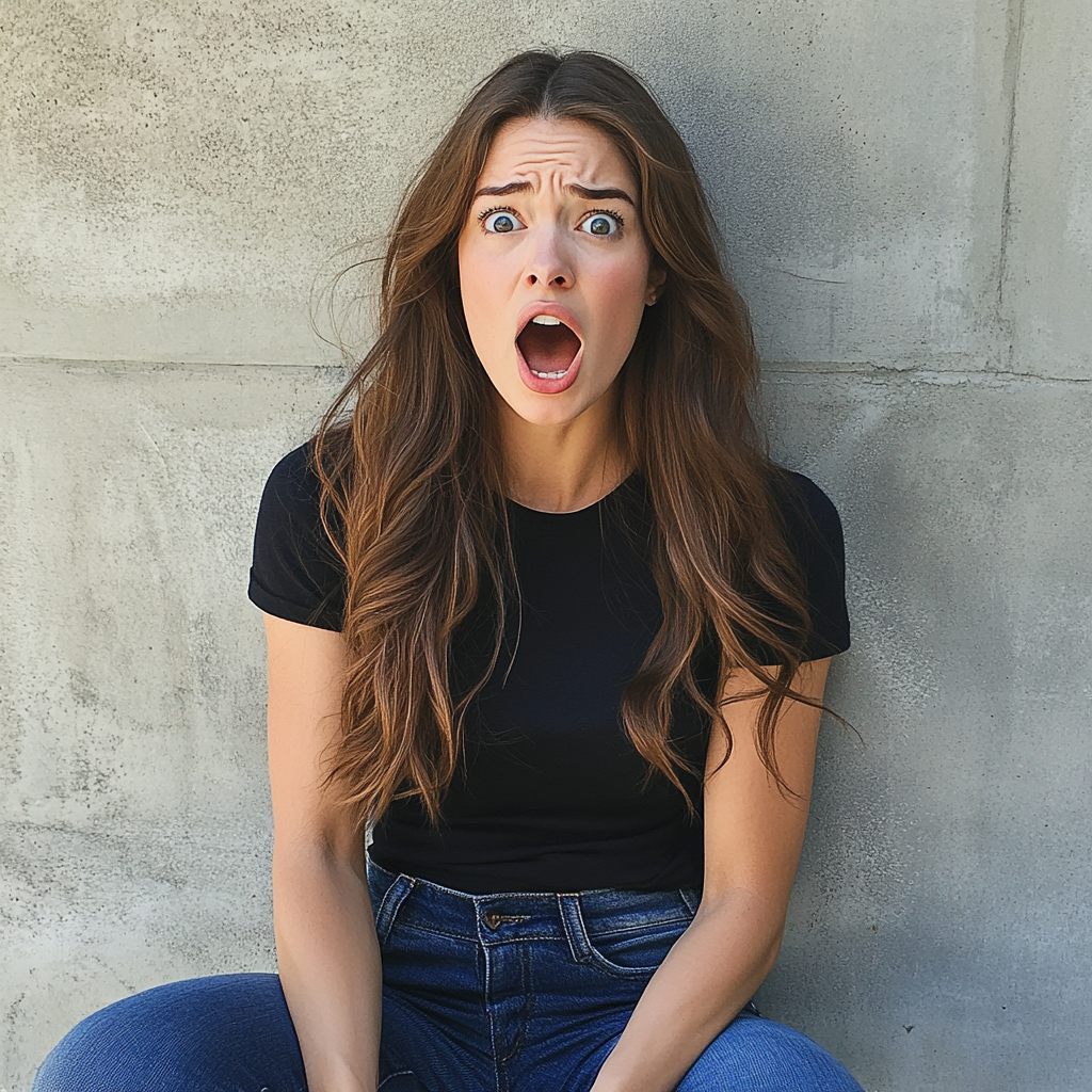 A shocked woman leaning against a wall | Source: Midjourney