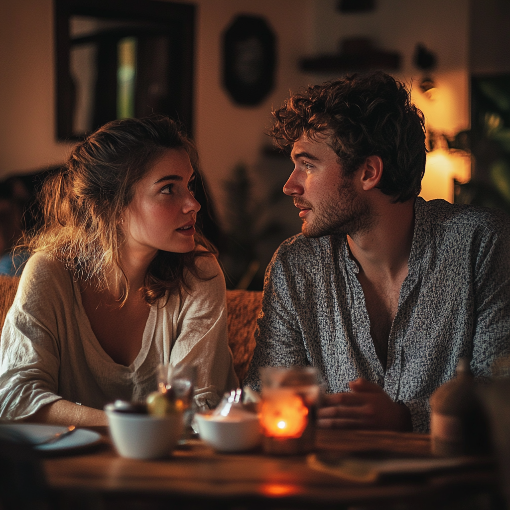 Couple having a serious conversation | Source: Midjourney