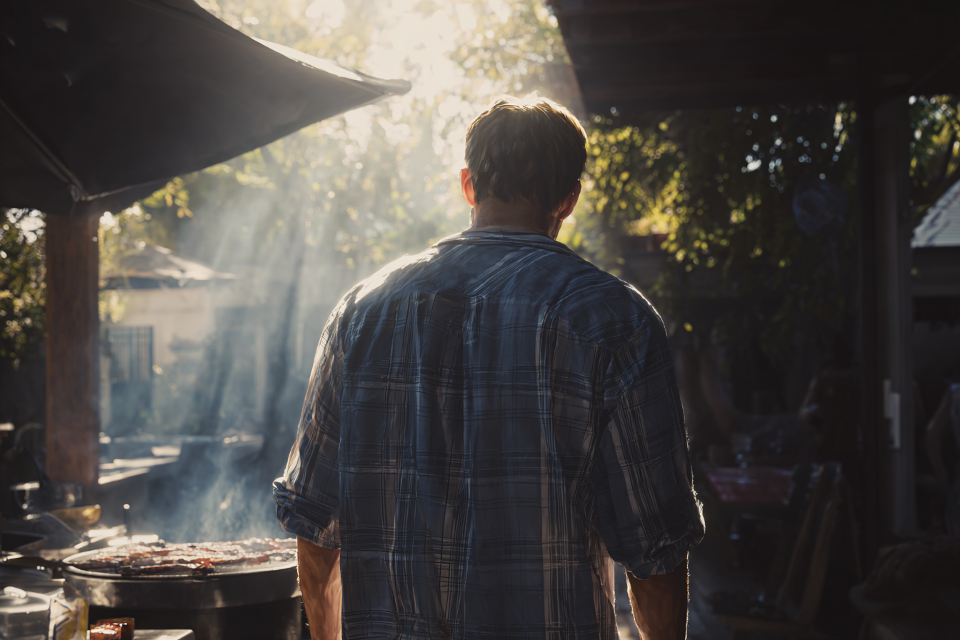 A man standing in a backyard | Source: Midjourney