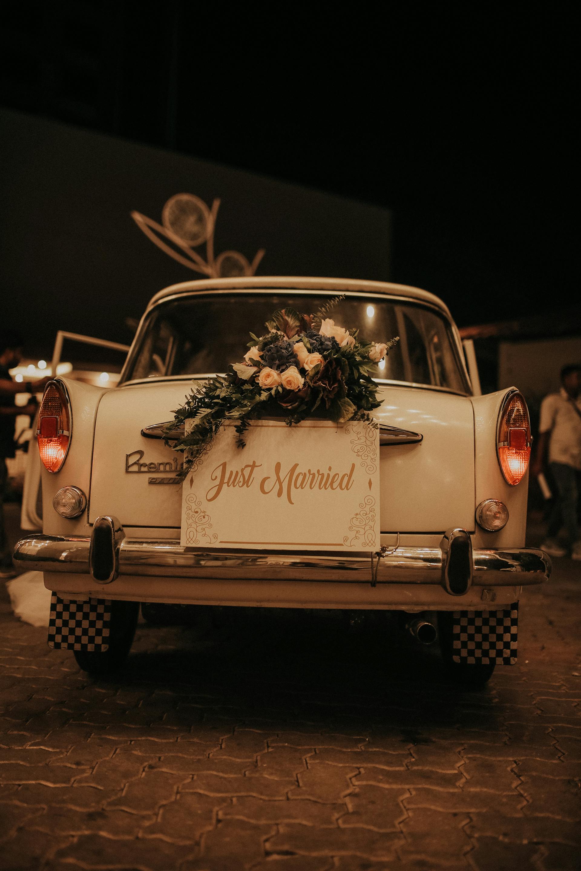 'Just Married' sign on vintage car | Source: Pexels