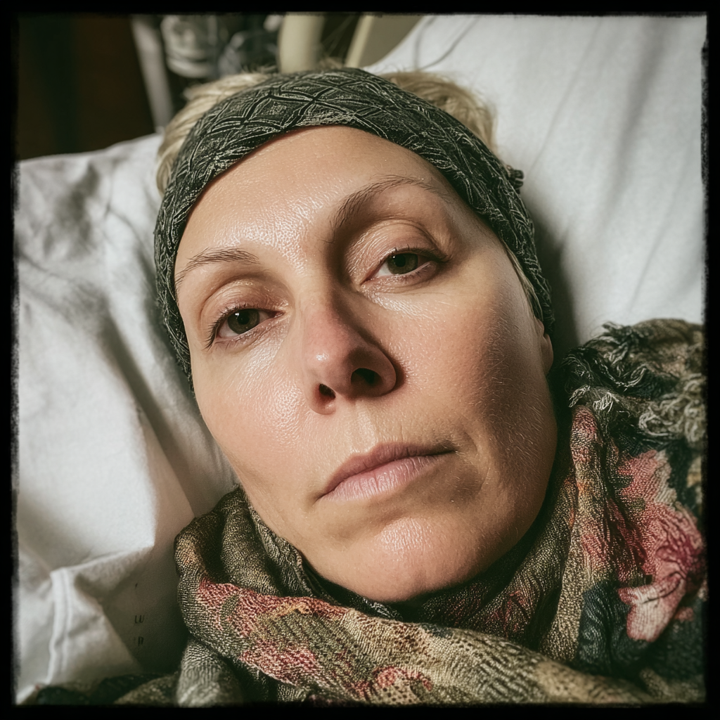 A close up of a woman laying in a hospital bed | Source: Midjourney
